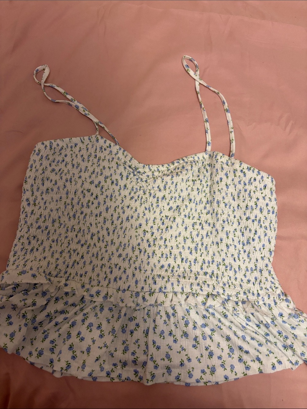 Primark White Smocked Cami with Blue Floral